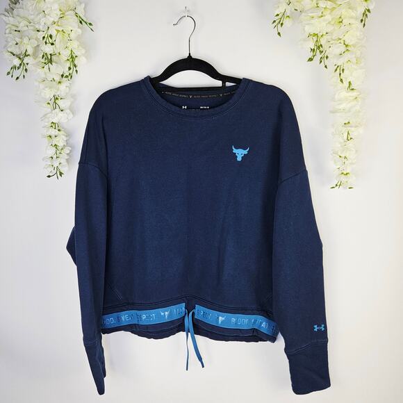 Under Armour Project Rock Women Large Navy Sweatshirt Drawstring Oversize Gym - Picture 1 of 8